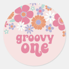 Retro Groovy Eén Roze Bloem Ronde Sticker