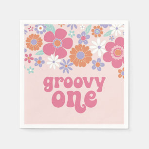 Retro Groovy Eén Roze Bloem Servet