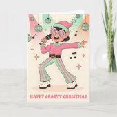 Retro Groovy Elf Merry Christmas Feestdagen Kaart (Voorkant)