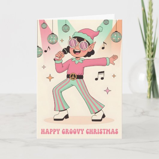 Retro Groovy Elf Merry Christmas Feestdagen Kaart (Voorkant)