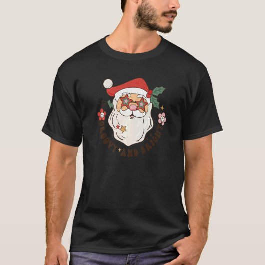 Retro Groovy en Bright Santa Claus Merry Christma T-shirt (Voorkant)