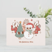 Retro Groovy Falala kerstfoto Feestdagenkaart (Staand voorkant)