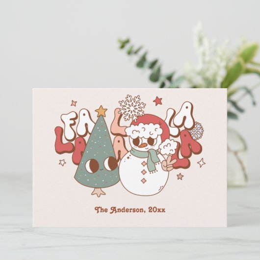 Retro Groovy Falala kerstfoto Feestdagenkaart (Staand voorkant)