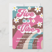 Retro Groovy FIVE is een vibe 5e verjaardagsfeest Kaart (Voorkant)