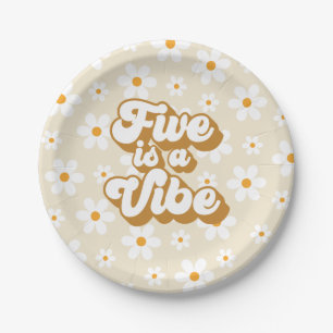 Retro Groovy Five is een Vibe Madeliefje Verjaarda Papieren Bordje