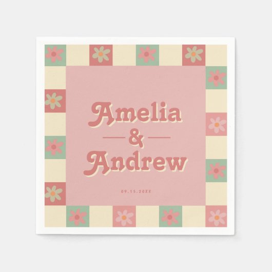 Retro Groovy Floral 1970s Huwelijk Servet (Voorkant)