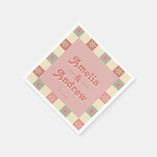 Retro Groovy Floral 1970s Huwelijk Servet (Hoek)