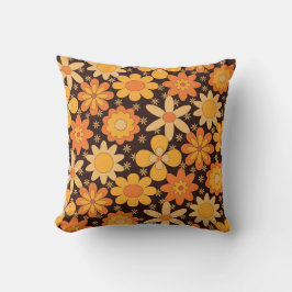 Retro Groovy Floral 70s Sinaasappel Geel Kussen