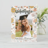 Retro Groovy Floral Arch Afstuderen Foto Kaart (Staand voorkant)