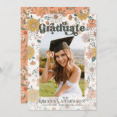 Retro Groovy Floral Arch Afstuderen Foto Kaart (Voorkant / Achterkant)