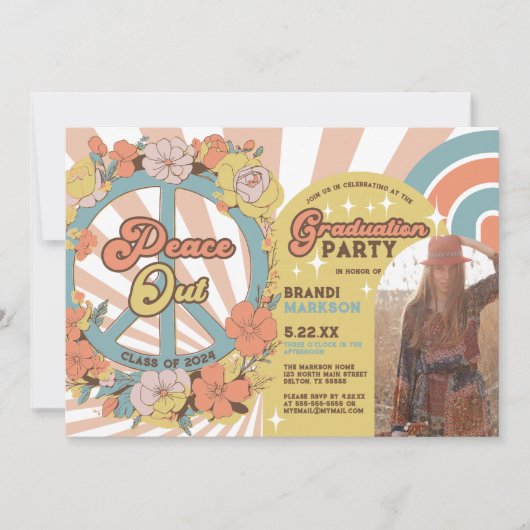 Retro Groovy Floral Arches Foto Graduation Party Kaart (Voorkant)