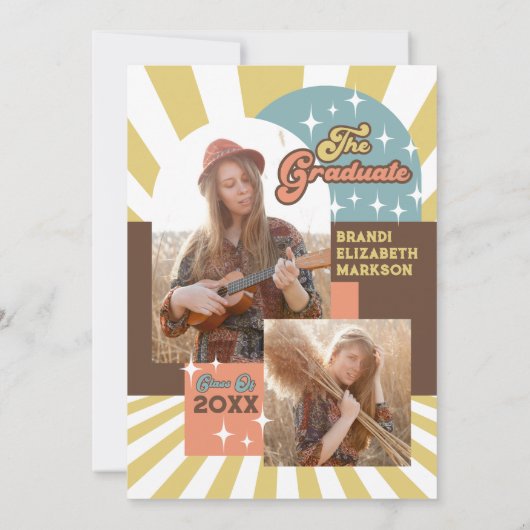 Retro Groovy Floral Arches Foto Graduation Party Kaart (Achterkant)