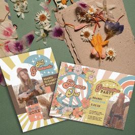 Retro Groovy Floral Arches Foto Graduation Party Kaart