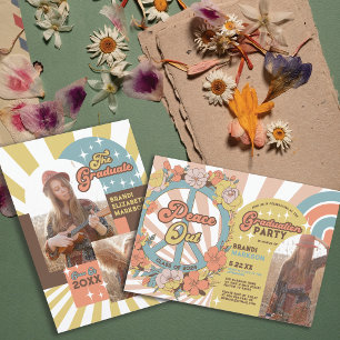 Retro Groovy Floral Arches Foto Graduation Party Kaart