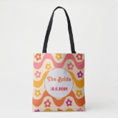 Retro Groovy floral Bachelorette gepersonaliseerd Tote Bag (Voorkant)