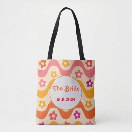 Retro Groovy floral Bachelorette gepersonaliseerd Tote Bag (Voorkant)