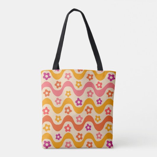 Retro Groovy floral Bachelorette gepersonaliseerd Tote Bag (Achterkant)