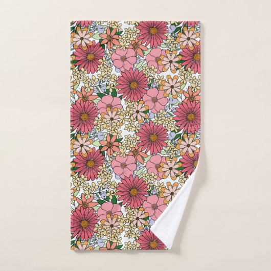 Retro Groovy Floral Daisy Boho Bad Handdoek (Handdoek)