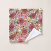 Retro Groovy Floral Daisy Boho Bad Handdoek (Wasdoekje)