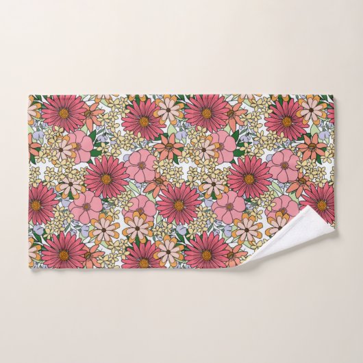 Retro Groovy Floral Daisy Boho Bad Handdoek (Handdoek)