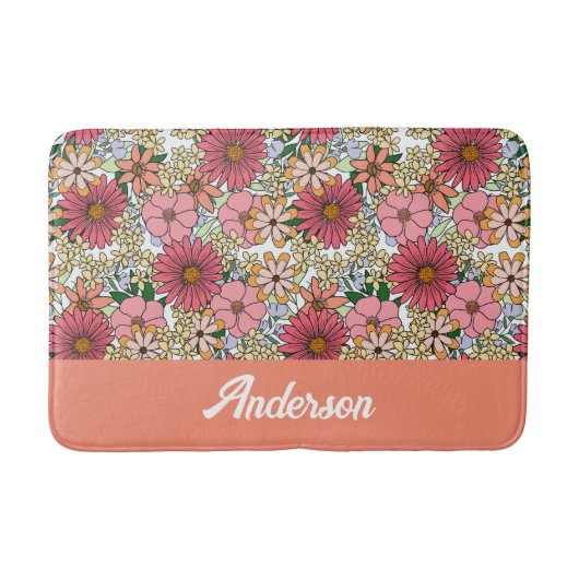 Retro Groovy Floral Daisy Boho Badmat (Voorkant)