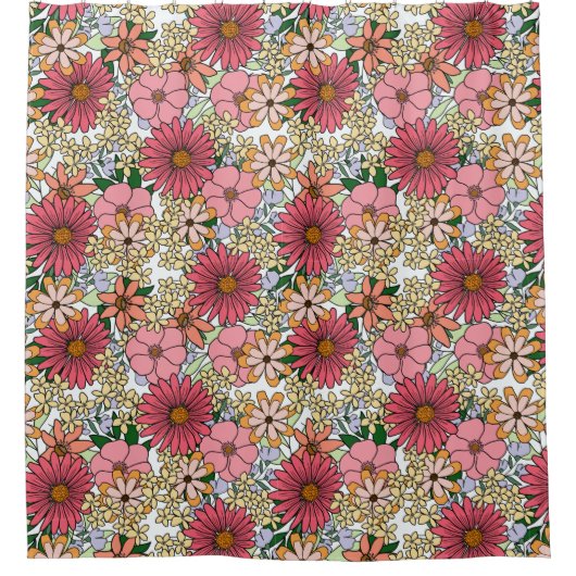 Retro Groovy Floral Daisy Boho Douchegordijn (Voorkant)