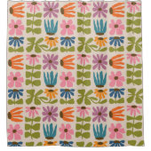 Retro Groovy Floral Douchegordijn (Voorkant)