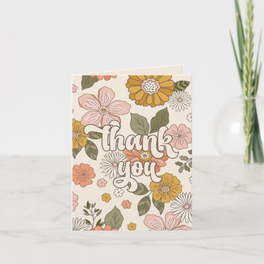 Retro Groovy  Floral Girls Bedankkaart (Voorkant)