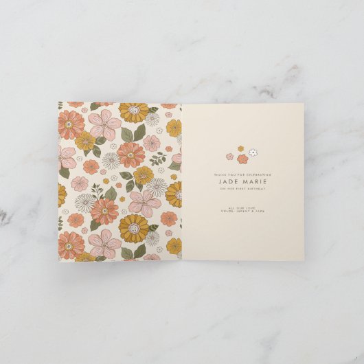 Retro Groovy  Floral Girls Bedankkaart (Binnen)