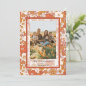 Retro Groovy Floral Kerstvakantie fotokaart Kaart (Staand voorkant)