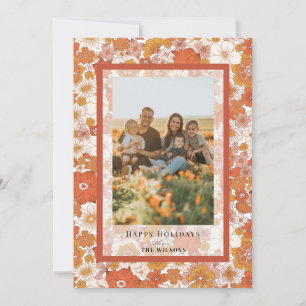 Retro Groovy Floral Kerstvakantie fotokaart Kaart