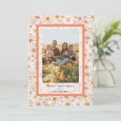 Retro Groovy Floral Kerstvakantie fotokaart Kaart (Staand voorkant)