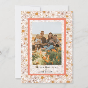 Retro Groovy Floral Kerstvakantie fotokaart Kaart