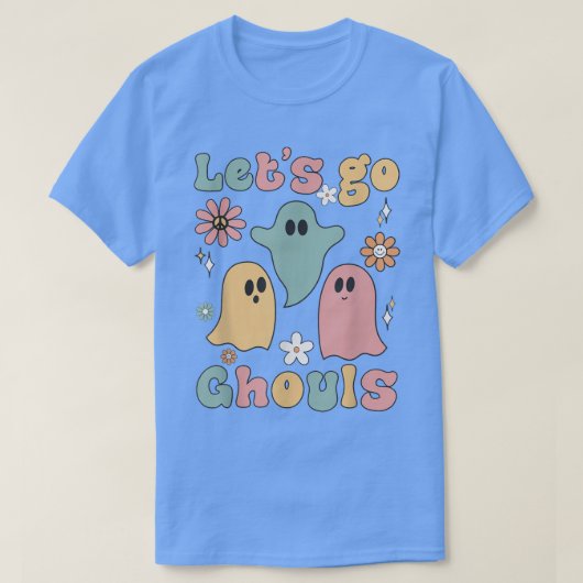 Retro Groovy Floral Lets Go Ghouls Halloween T-shirt (Design voorkant)