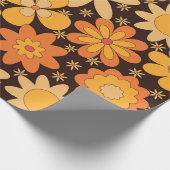 Retro Groovy Floral Patroon Geel en Oranje Cadeaupapier (Hoek)