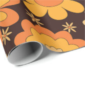 Retro Groovy Floral Patroon Geel en Oranje Cadeaupapier (Rol Hoek)