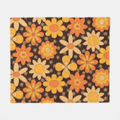 Retro Groovy Floral Patroon Geel en Oranje Fleece Deken (Voorkant (Horizontaal))