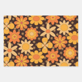 Retro Groovy Floral Patroon Geel en Oranje Inpakpapier Vel (Voorkant 3)