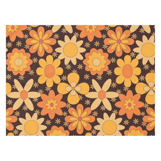 Retro Groovy Floral Patroon Geel en Oranje Tafelkleed (Voorkant (Horizontaal))