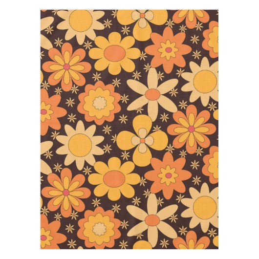 Retro Groovy Floral Patroon Geel en Oranje Tafelkleed (Voorkant)