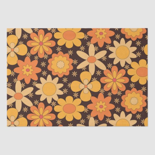 Retro Groovy Floral Patroon Geel en Oranje Tissuepapier (Voorkant)