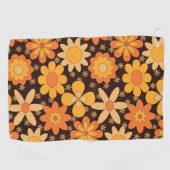 Retro Groovy Floral pattern Yellow and  Orange   Golfhanddoek (Horizontaal)
