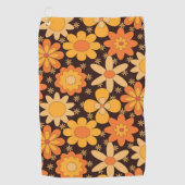 Retro Groovy Floral pattern Yellow and Orange Golfhanddoek (Voorkant)