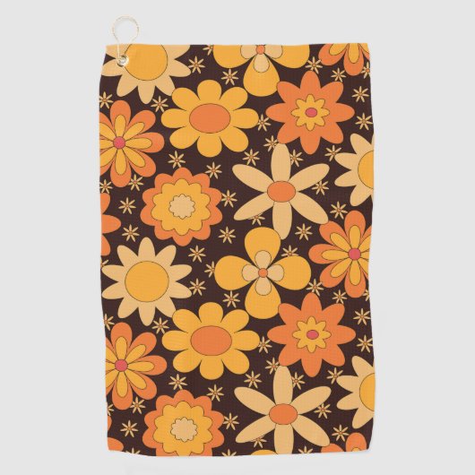 Retro Groovy Floral pattern Yellow and  Orange   Golfhanddoek (Voorkant)