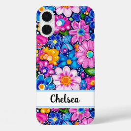 Retro Groovy Floral Personalized iPhone 16 Plus Hoesje