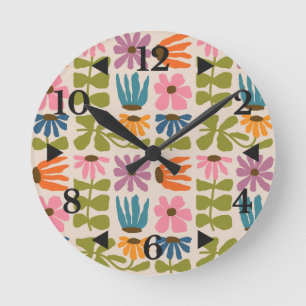 Retro Groovy Floral Ronde Klok
