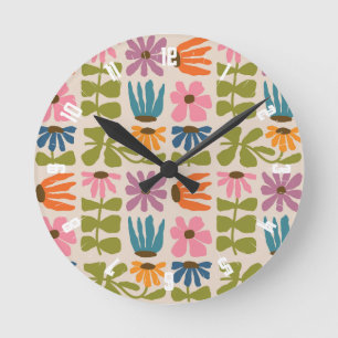 Retro Groovy Floral Ronde Klok