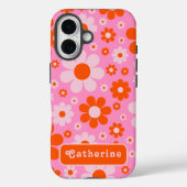Retro Groovy Floral Sinaasappel Roze Gepersonalise Case-Mate iPhone Case (Achterkant)