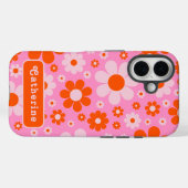 Retro Groovy Floral Sinaasappel Roze Gepersonalise Case-Mate iPhone Case (Achterkant (horizontaal))