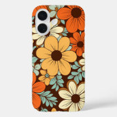 Retro Groovy Flowers Bloemen Bruin Geel Sinaasappe Case-Mate iPhone Case (Achterkant)